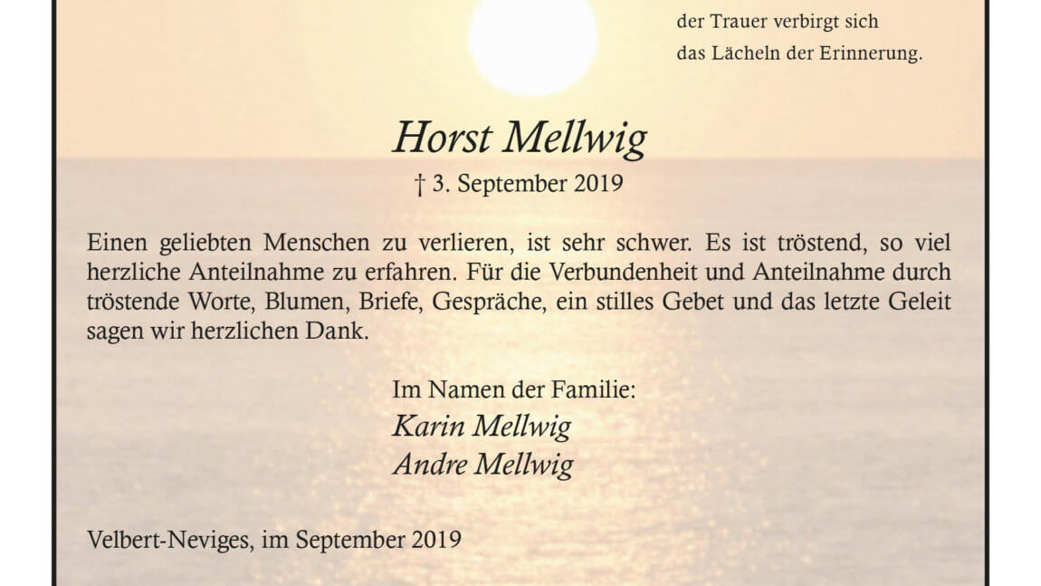 Horst Mellwig -Danksagung-