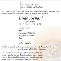 Hilde Richard † 25. 9. 2019