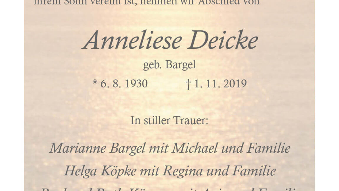 Anneliese Deicke † 1. 11. 2019