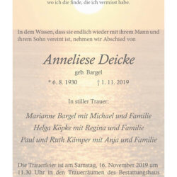 Anneliese Deicke † 1. 11. 2019