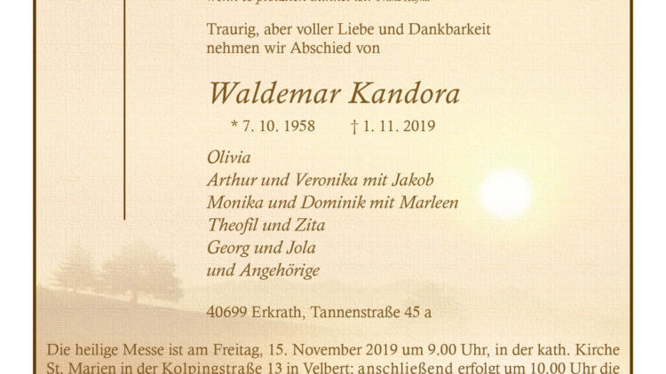 Waldemar Kandora † 1. 11. 2019