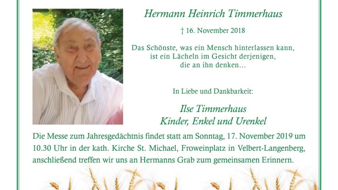 Hermann Heinrich Timmerhaus -1. Jahresgedächtnis-
