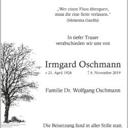 Irmgard Oschmann † 8. 11. 2019