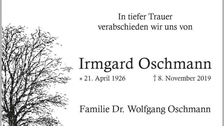 Irmgard Oschmann † 8. 11. 2019