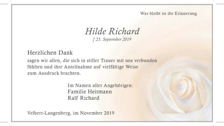 Hilde Richard -Danksagung-