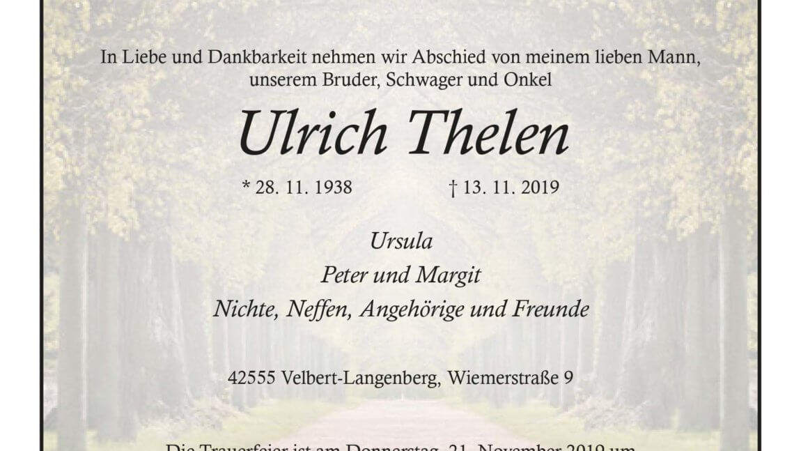Ulrich Thelen † 13. 11. 2019
