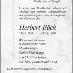 Herbert Böck † 13. 11. 2019