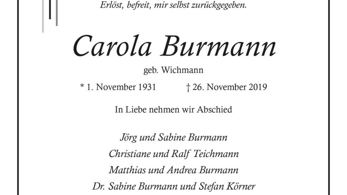 Carola Burmann † 26. 11. 2019