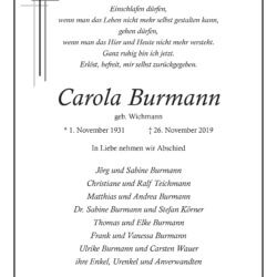 Carola Burmann † 26. 11. 2019