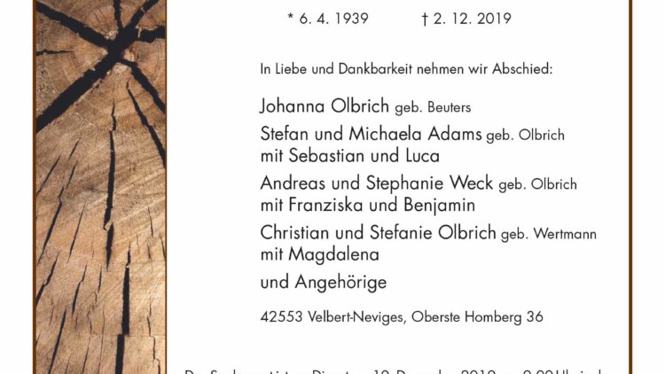 Bernhard Olbrich † 2. 12. 2019