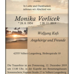 Monika Vorlicek † 20. 11. 2019