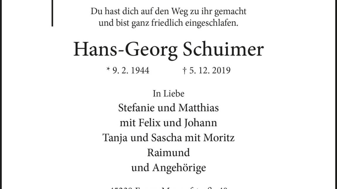 Hans-Georg Schuimer † 5. 12. 2019