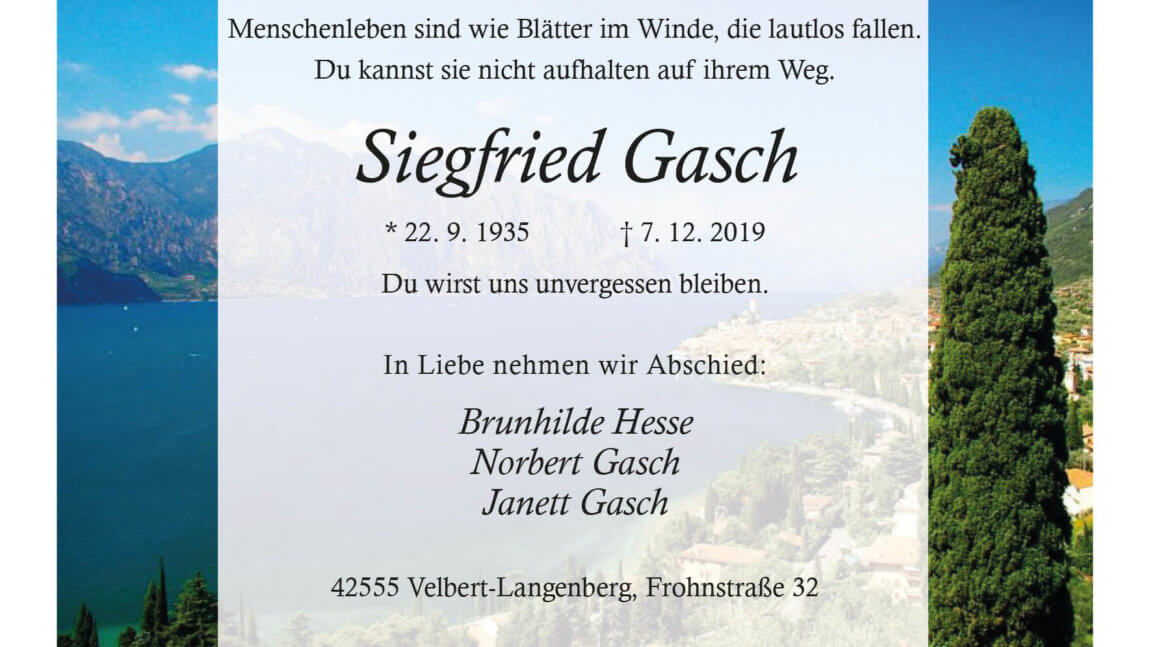 Siegfried Gasch † 7. 12. 2019