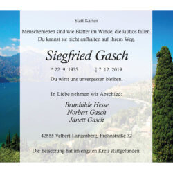Siegfried Gasch † 7. 12. 2019