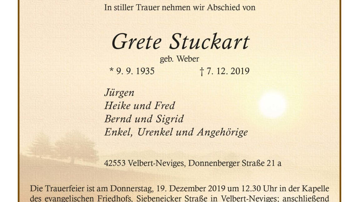 Grete Stuckart † 7. 12. 2019