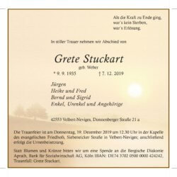 Grete Stuckart † 7. 12. 2019