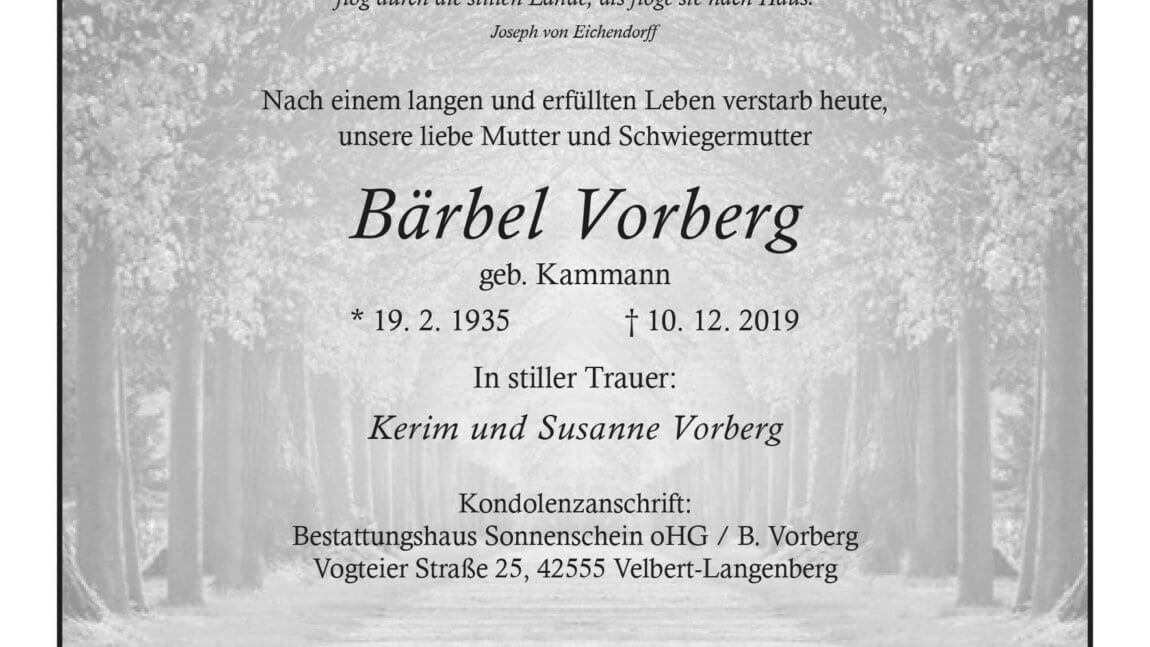 Bärbel Vorberg † 10. 12. 2019