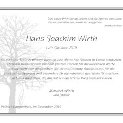 Hans Joachim Wirth -Danksagung-