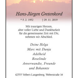 Hans-Jürgen Gretenkord † 29. 11. 2019
