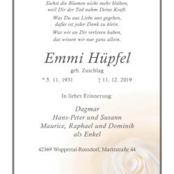 Emmi Hüpfel † 11. 12. 2019