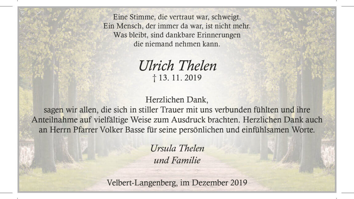 Ulrich Thelen -Danksagung-