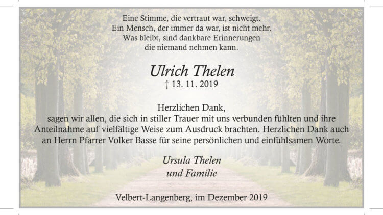 Ulrich Thelen -Danksagung-