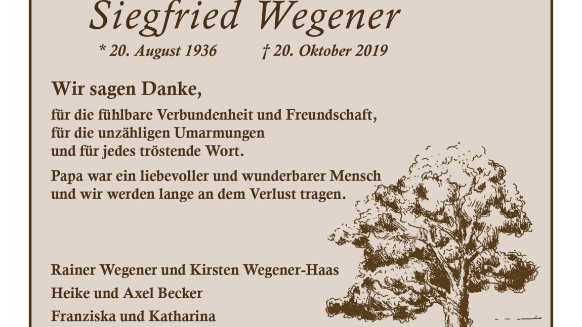 Siegried Wegener -Danksagung-