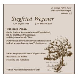 Siegried Wegener -Danksagung-