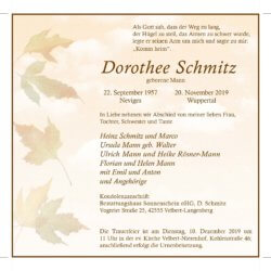 Dorothee Schmitz † 20. 11. 2019