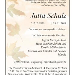 Jutta Schulz † 23. 11. 2019