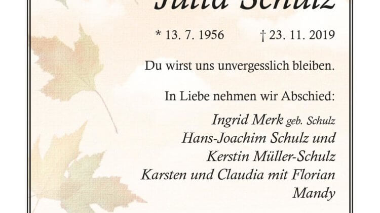 Jutta Schulz † 23. 11. 2019