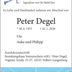 Peter Degel † 26. 1. 2020