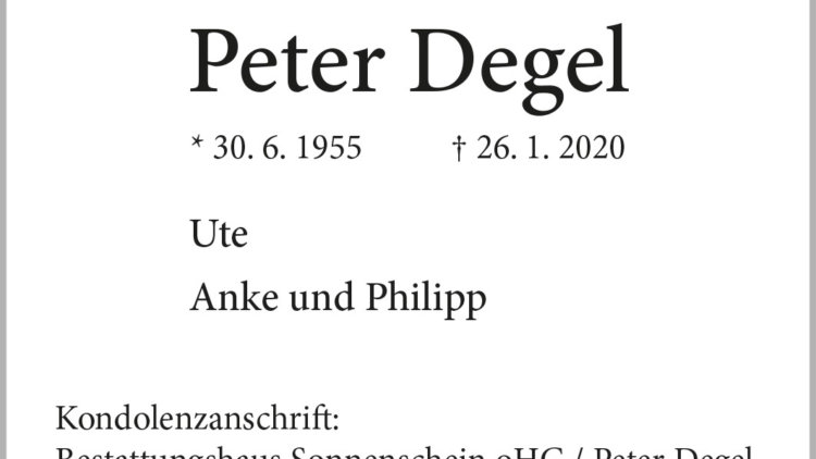 Peter Degel † 26. 1. 2020