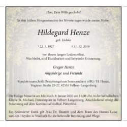 Hildegard Henze † 31. 12. 2019