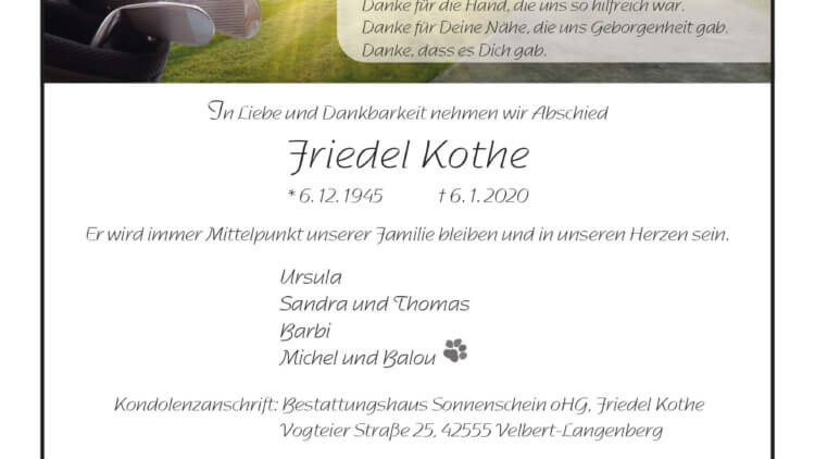 Friedel Kothe † 6. 1. 2020