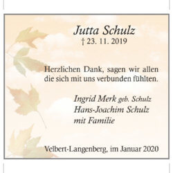 Jutta Schulz -Danksagung-