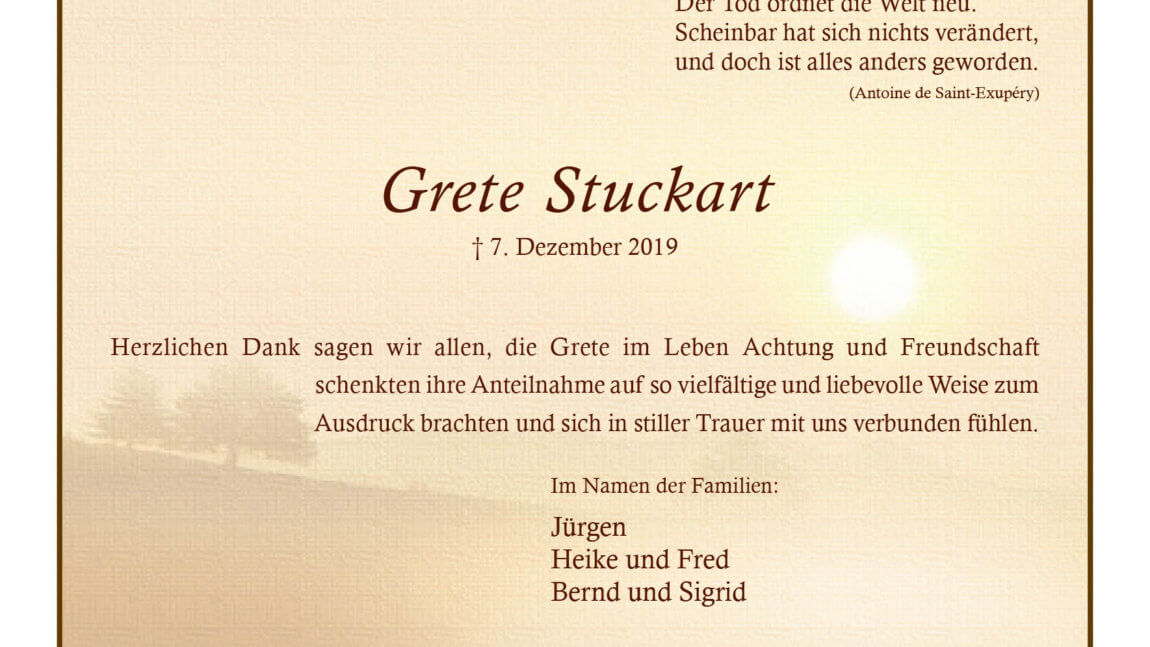 Grete Stuckart -Danksagung-