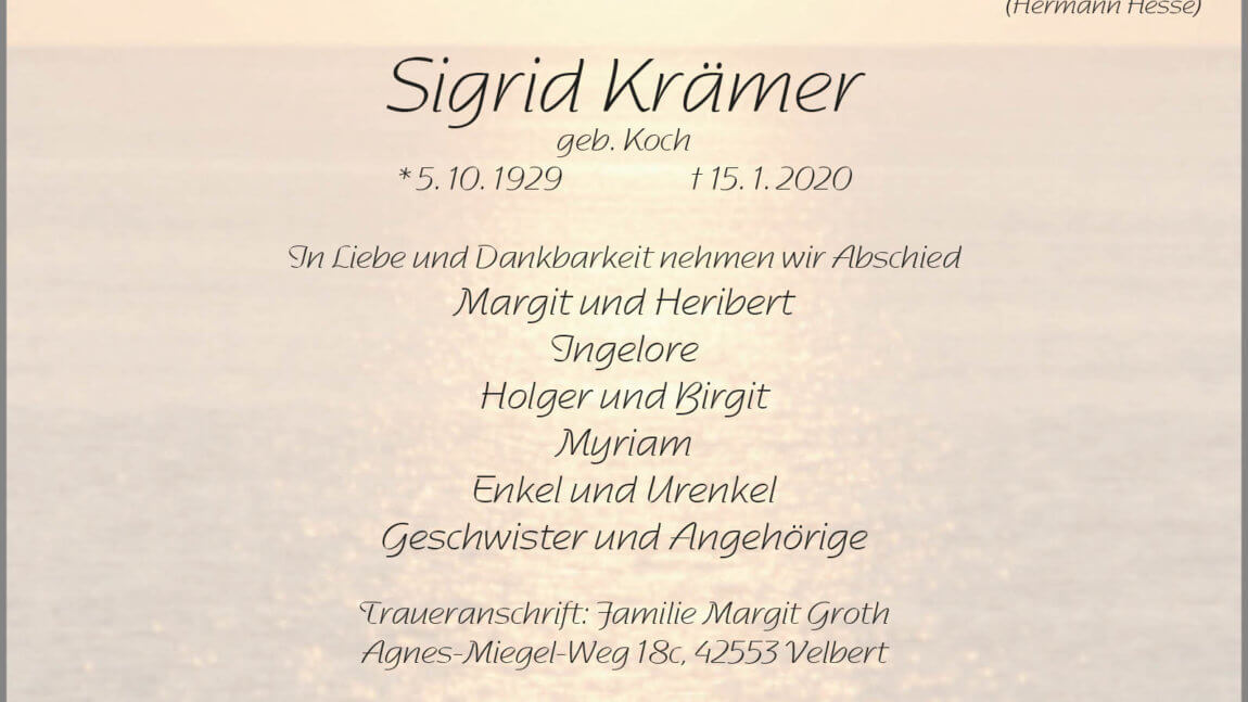 Sigrid Krämer † 15. 1. 2020