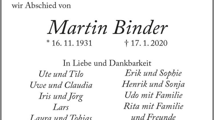 Martin Binder † 17. 1. 2020