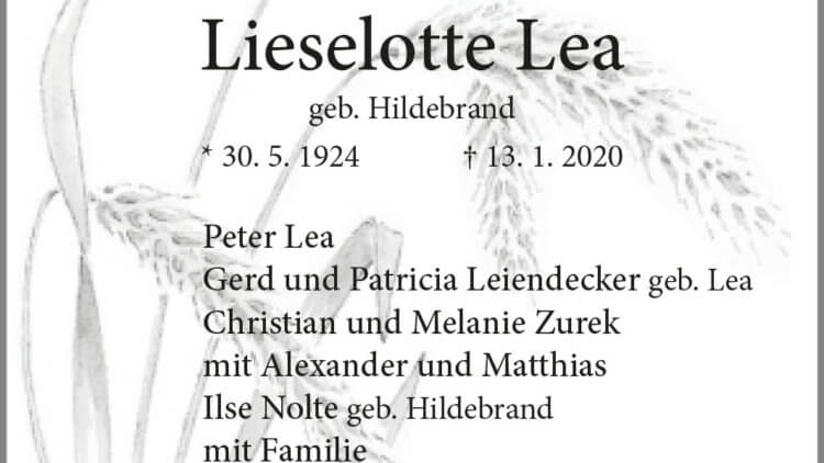 Lieselotte Lea † 13. 1. 2020