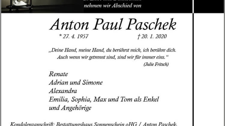 Anton Paul Paschek † 20. 1. 2020