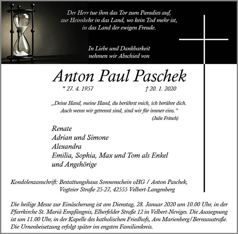 Anton Paul Paschek † 20. 1. 2020