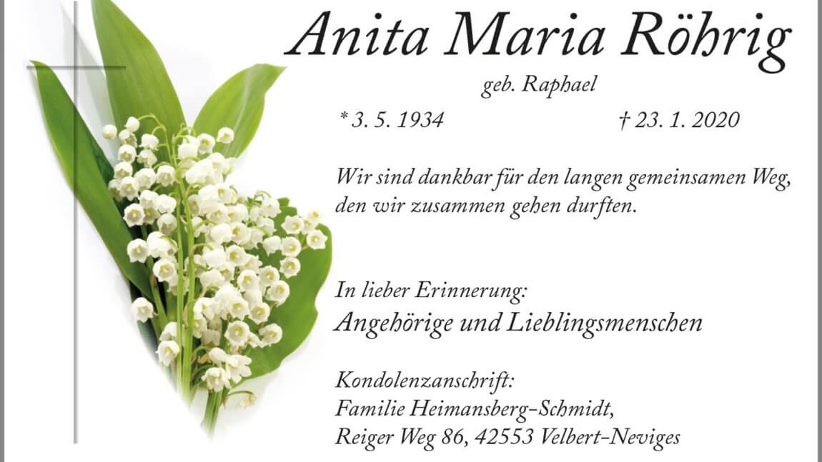 Anita Maria Röhrig † 23. 1. 2020