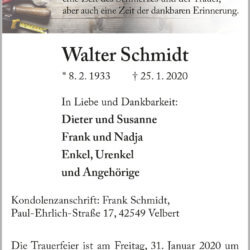 Walter Schmidt † 25. 1. 2020