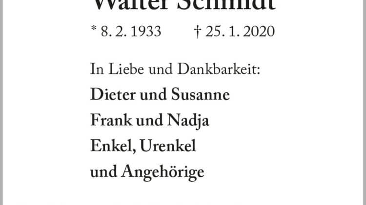 Walter Schmidt † 25. 1. 2020