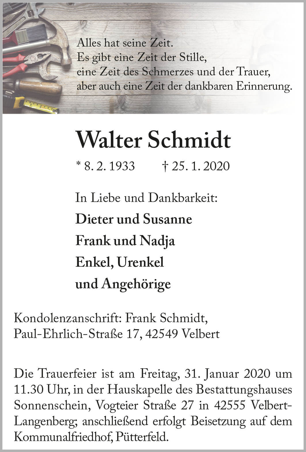 Walter Schmidt † 25. 1. 2020
