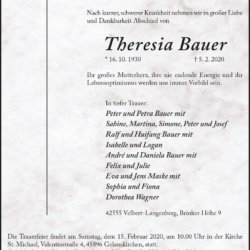 Theresia Bauer † 5. 2. 2020