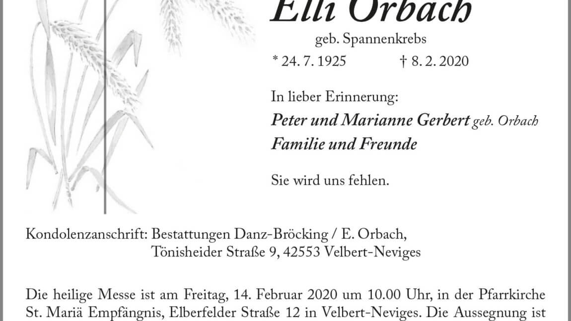 Elli Orbach † 8. 2. 2020