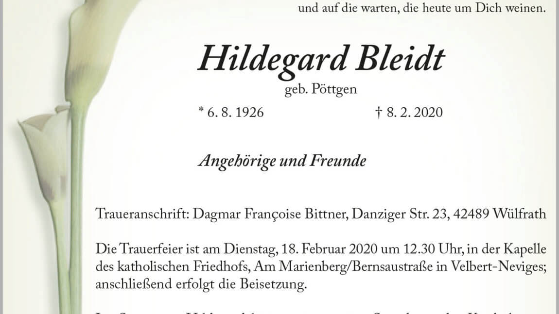 Hildegard Bleidt † 8. 2. 2020