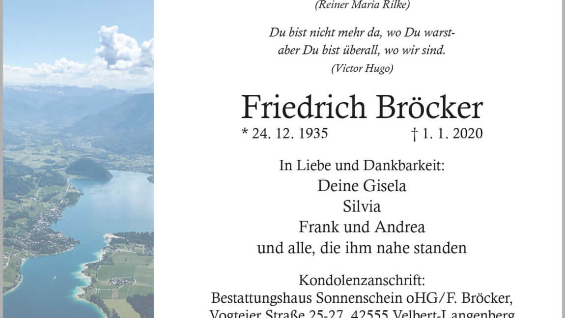 Friedrich Bröcker † 1. 1. 2020